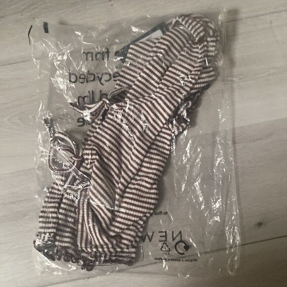 New Look striped double tie front cardi with lettuce edge in brown 6 NWT in pakg - Picture 7 of 7